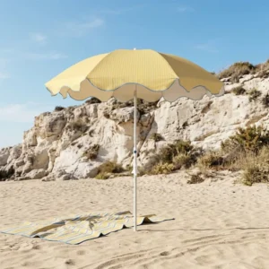 Portable Custom 180 Cm Striped Outdoor Parasols Aluminum Pole Tilt Twist In Scalloped Beach Umbrellas With Screw Tip