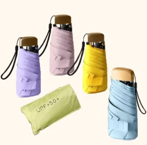 Portable Five-Fold Pocket Umbrella with Alloy and Fiberglass Ribs, Black-Coated Fabric, Manual Open, 95 cm Diameter