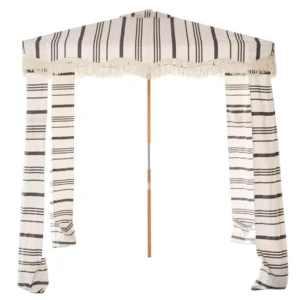 Portable Fringe Canvas Beach Cabana Sun Shelter With Tassels and Wooden Pole