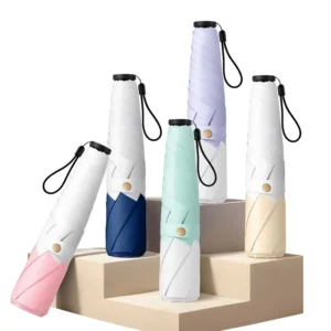 Portable Manual Folding Ultralight Two-Tone Pencil Feather-Patterned Black-Coated UV-Protective All-Weather Umbrella