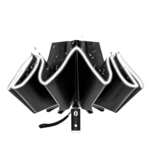 Portable Men’s LED Umbrella UV50+ Protection Pongee Fabric Reflective Design Automatic Open/Close Reverse Folding Customizable