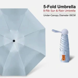 Portable Mini Capsule 5-Fold Manual UV Protection Black Coating Compact Pocket Travel Advertising Umbrella Custom Logo