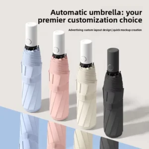 Portable Rain Sun Parasol Automatic Open Close High-Density Water-Repellent Fabric Three-Folding Umbrella Custom Logo