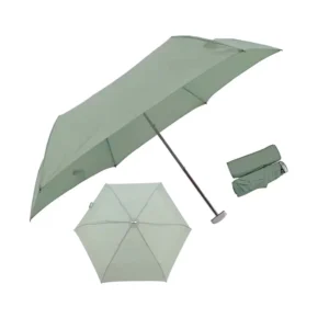 Portable Sage Green Plastic Flat Handle Manual Full Silver Metal Frame Fiberglass Ribs Lightweight Mini Pocket Folding Umbrella
