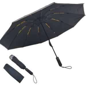 Portable Strong Windproof Inverted Compact Folding Travel Umbrella with Reflective Strip