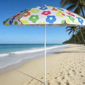 Portable UPF50+ Aluminum 3.25ft Square Beach Umbrella with Wood Base Silk Screen Printed