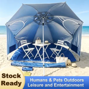 Portable UPF50 Outdoor Beach Tent Umbrella with Windows, Oxford Cloth, Steel Rod, Tote Bag, and Waterproof Fabric