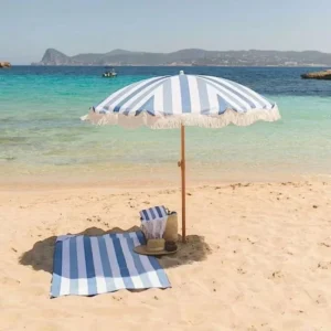 Portable Vintage Boho Canvas Yellow Fringe Beach Umbrella with Tassels