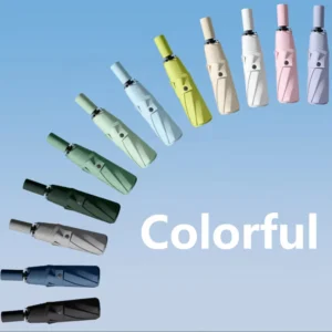Portable Wind-Resistant Travel Folding Umbrella Automatic Open & Close Handle Double Fiberglass Rainproof 3-Fold Umbrella