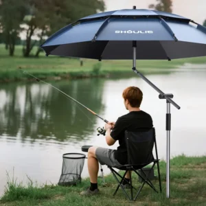 Portable Windproof Waterproof Haze Blue Fishing Umbrella with Hunting Buckle