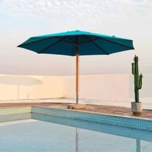 Premium Hand Pull Rope Middle Pole Sun Umbrella All Aluminum Frame 260g Yarn Dyed Polyester Fabric for Villa Pool Homestay