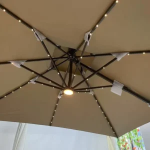Premium Outdoor Solar Umbrella with Base and LED Lighting