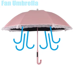 Premium Pink Lace Fan Umbrella with Rechargeable Cooling Function UPF50+ UV Protection Strong Windproof