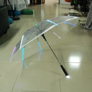 Premium Transparent LED Umbrella with Torch Handle, Automatic Windproof Clear Stick Umbrella for Resort & Event Night Safety
