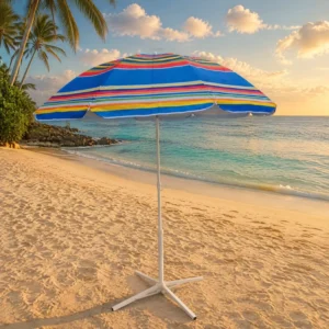 Print 140g Polyester Canopy Fiberglass Frame Aluminum Pole UV Windproof Beach Umbrella for Outdoor Patio