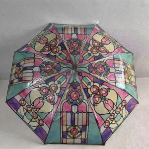 Printed Transparent Automatic Opening Tri-Fold Portable Umbrella for Women and Men