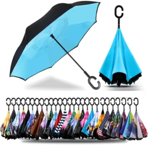 Professional-Grade Inverted Umbrella with C-Shaped Handle, Double Canopy, Self-Standing Design, Logo-Printed, Bulk-Supply International Export