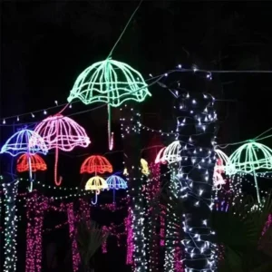 Professional Product RGB Umbrella Shape Street Decoration 3D Umbrella Christmas Outdoor Decorative Motif Lights