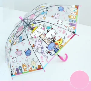 Promotion Cute Cartoon Transparent Fibre Bone Windproof Children’s Umbrella Kindergarten Boy & Girl Treasure