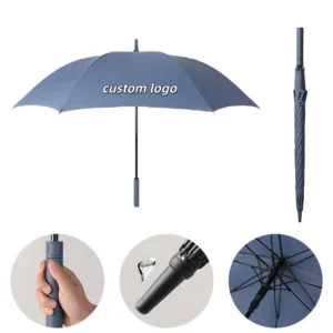 Promotional Branded Windproof Custom Logo Colored Pongee Semi-Automatic Large Straight Golf Umbrella