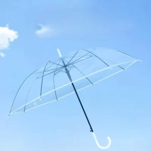 Promotional Clear Transparent Market Umbrella Semi-Automatic Straight Rain Umbrella with J Handle