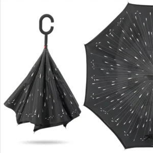 Promotional Custom Printed Reverse Straight Umbrella Double Layer Windproof C Handle Car Reverse Rain Umbrella Bulk