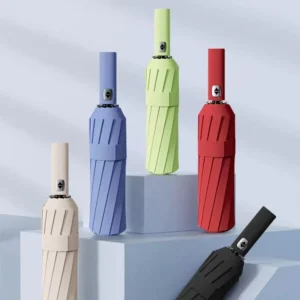 Promotional Three-Portion Straight Folding Waterproof Fully Automatic Umbrella with Custom Logo, 190T Pongee