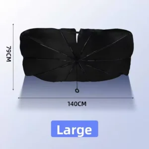 Pull-Cord Handleless Foldable Car Windshield Sunshade Umbrella, Titanium Silver, UV Protection