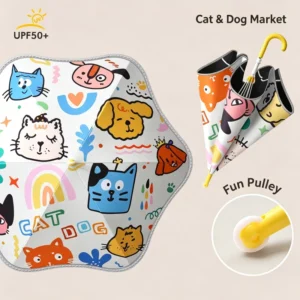 Pulley Round Edge Kids Umbrella Sun and Rain Parasol for Preschool Boys and Girls