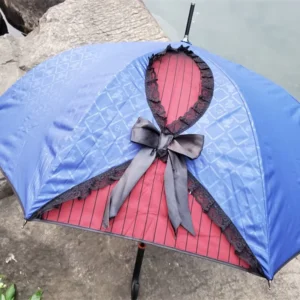 Pure Original Lightweight Lace Bow Silver Glue Sunscreen Umbrella Straight Handle Gothic Style Printed Fiber Bone Parasol