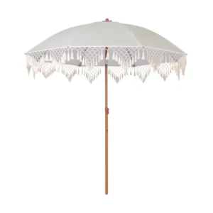 Pure White Outdoor Beach Parasol Wedding Woven Tassels Manual Polyester UV Resistant Sun Rain