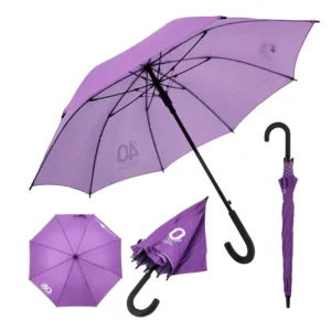 Purple Custom J Handle Straight Umbrella Windproof Auto Open PFAS Free REACH Compliant Promotional Logo Umbrellas Manufacturer