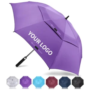 Purple Golf Umbrella Custom Logo Fiberglass Frame EVA Handle 190T Pongee Sun and Rain