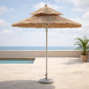 Push Button Tilt Mediterranean Center Pole Parasol with Beach Umbrella Outdoor