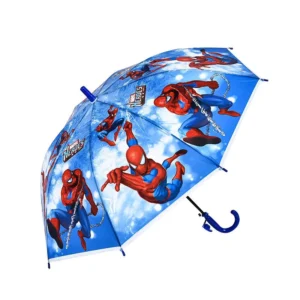 QIANYA 19″ Kids Straight Umbrella Auto Open POE Plastic Handle Spider Character Cute Cartoon Umbrella for School Children