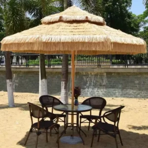 Raffia Beach Patio Umbrella with Round Thatch Roof Waterproof Straw Garden Design