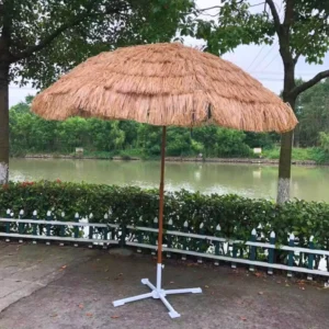 Raffia Thatch Roof Patio Beach Umbrella with Tilt, Outdoor Furniture, 10-Piece Set
