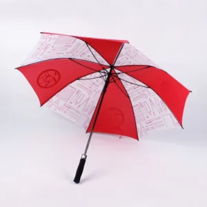 Rain Gear OEM Service White Red 30 Inch Straight Pongee Fiberglass Shaft UV-Resistant Rubber Handle Umbrella