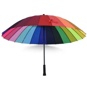 Rainbow Color Anti-UV Straight Stick Umbrella with Long Handle and Polyester Sun and Rain Canopy