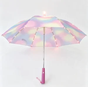 Fashion Rainbow Gradient Children Straight Umbrella Lightweight Long Shaft Umbrella Gift For Little Girls Travel Rain Protection