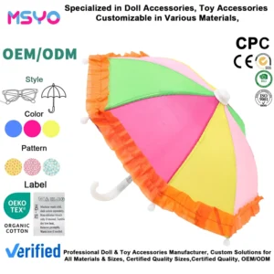Rainbow Patchwork Nylon Durable Umbrella for 18 Inch Dolls Colorful Ruffle Accessories