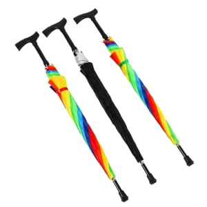 Rainbow Semi-Automatic Long-Handled Walking Stick Umbrella Non-Slip Portable Sunshade