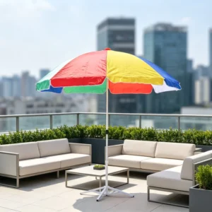 Rainbow Striped Clamp Beach Umbrella 120cm 130cm Adjustable Folding Outdoor Sunshade Canopy Parasol