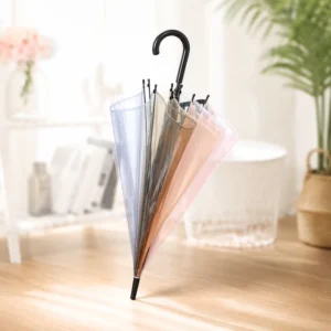 Rainbow Transparent POE Stick Umbrella 8-Rib Hook Handle for Women Travel Retail