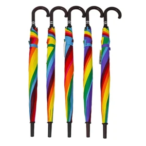 Rainbow Umbrella J Handle 8 Ribs Strong Windproof Rainproof Straight Umbrella Colorful Auto Open