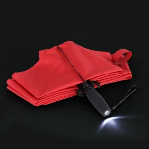 Red LED Light Prevent Spring Back Environment-Friendly Material 3 Folding Automatic Rain Reverse Inverted Umbrella for Lady