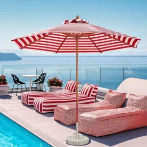 Red White Striped Patio Umbrella UV Protection Beach Parasol Commercial Resort