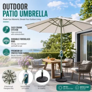Red Windproof Patio Umbrella with Base Stand for Outdoor Restaurants, Patios, Farmhouses, Porches, Decks