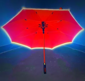 Reflective Extra-Large Sun and Rain Red Fiber Straight Auto-Open Golf Umbrella