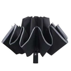 Reflective Portable 23-Inch 12-Rib Reverse Inverted Automatic 3-Folding Silver-Strip Anti-UV Storm Umbrella for Outdoor
